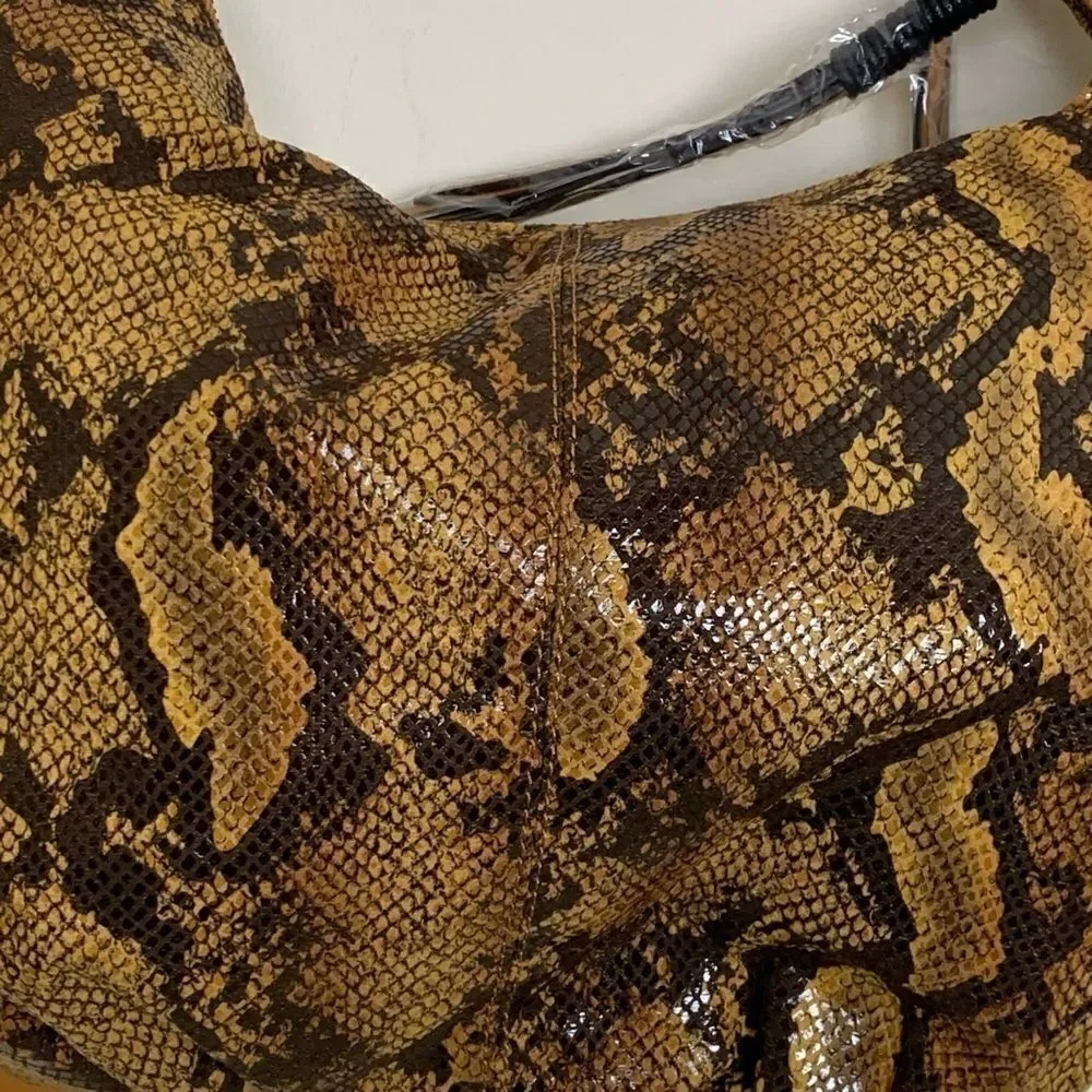 Vegan Leather Python Hobo Bag, Yellow